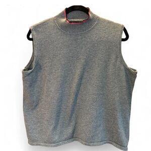 Y2K Neutral Gray Mockneck Sleeveless Sweater w/ Pink Trim Plus Size 1X
